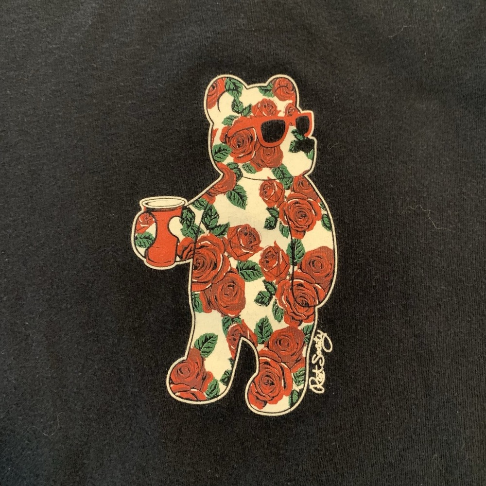 Riot Society Shirt Mens Large Blue Floral Rose Bear Logo Graphic Tee T-Shirt